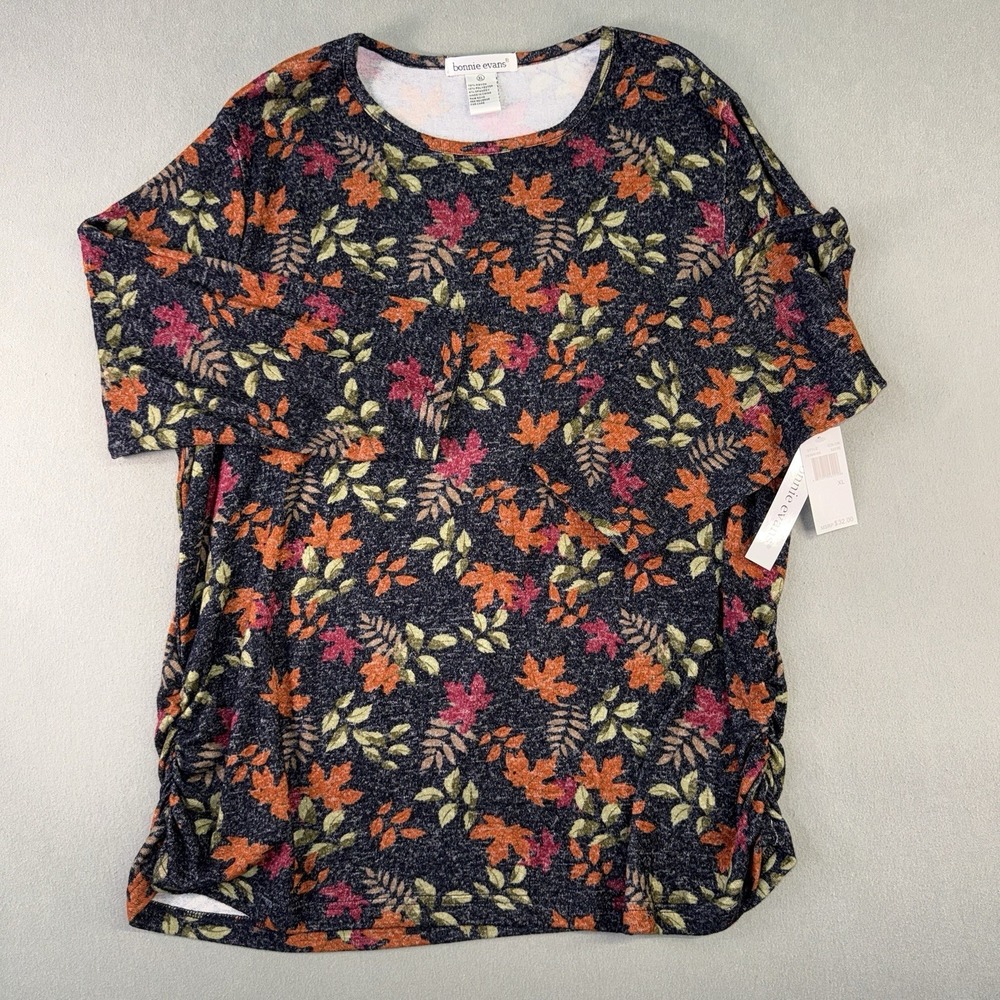 Women's Bonnie Evans Long Sleeve Floral Knit Blouse Top Multicolor‎ Size XL
